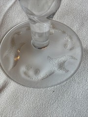Vintage Michael Weems 2002 Blue Etched Glass Wine Glasses Set of 2