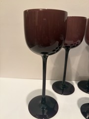 7 Carlo Moretti Amethyst Cased Glass Wine Glasses Long Stems 9” & 6.5”