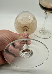 2 Beautiful Amber Tint Two Tone Blown Bubble Glass Jumbo Water Wine Stem Goblet