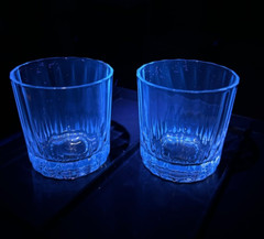 2 Pasabahce Turkey Low Ball Whiskey Drinking Glasses, has a Blue Manganese Glow