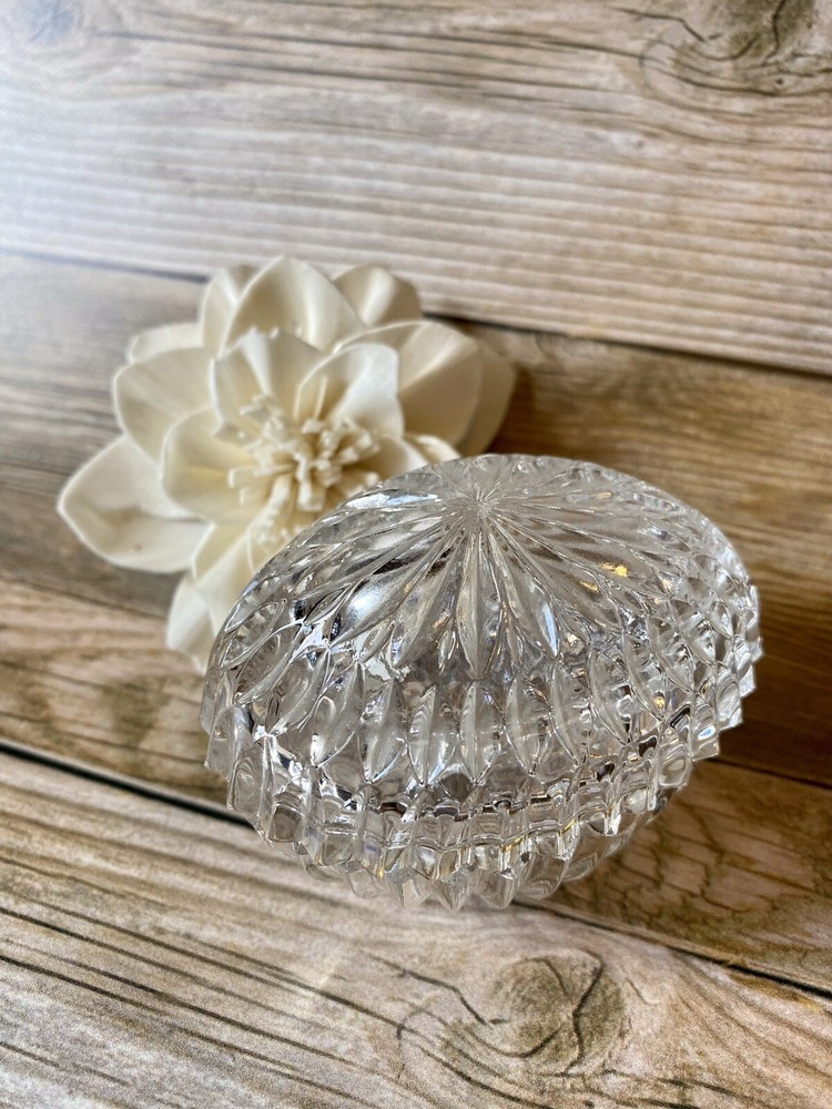 Gorham Chantilly Vintage Crystal Egg Treasure Trinket Box With Lid, Lead Cry