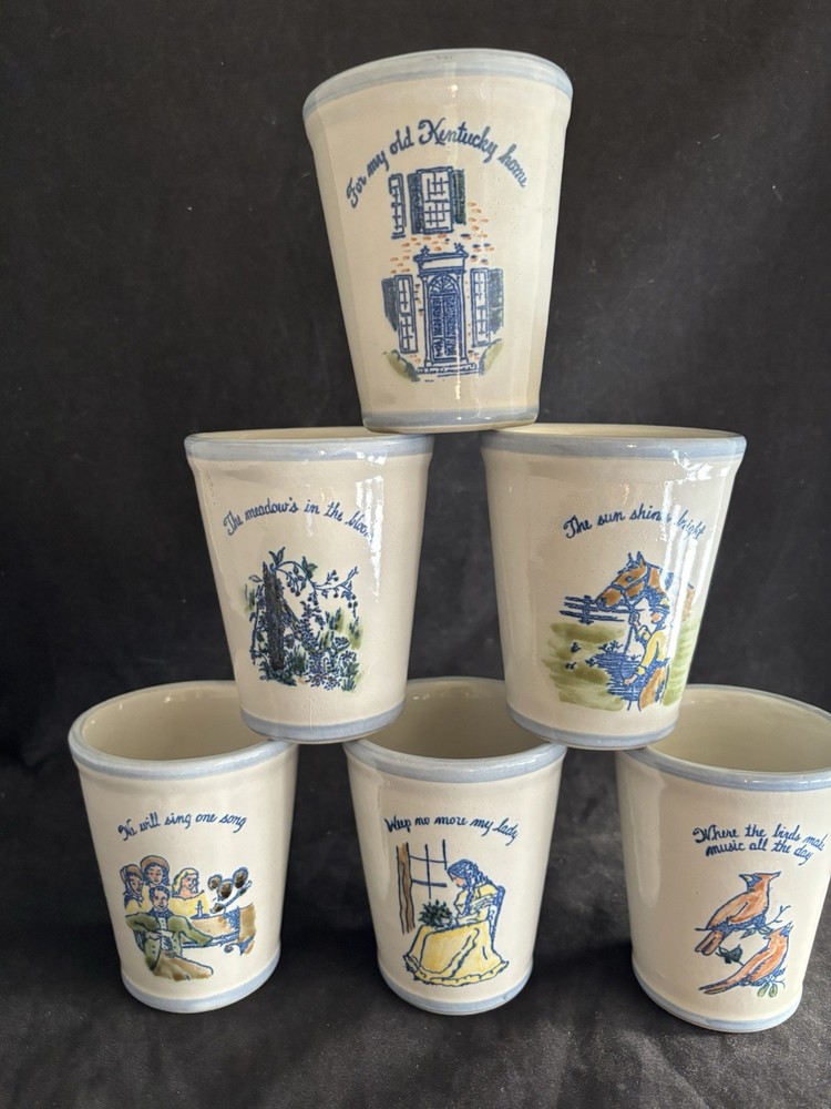 Vintage 1976 Louisville Stoneware Kentucky Mint Julep Cups Set Of 6 Kind Trees
