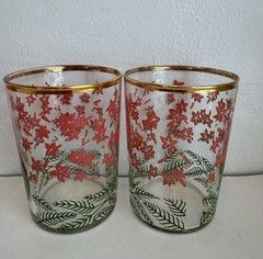 6 Libbey Pink Green Floral Juice Glass Gold Rim 3.75” Tall Vintage Cottage A