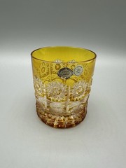 Vintage Bohemia Czech 24% Lead Crystal Amber Cut Whiskey Tumbler Labels