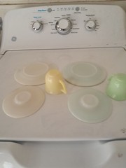 Vintage Hazel Atlas Little Hostess Child’s Tea Set (6) Pastel Moderntone Pattern