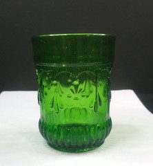US Glass, Emerald Green, Tumbler, #15009, Fleur-De-Lis & Drape, EAPG, 1892, VgCd