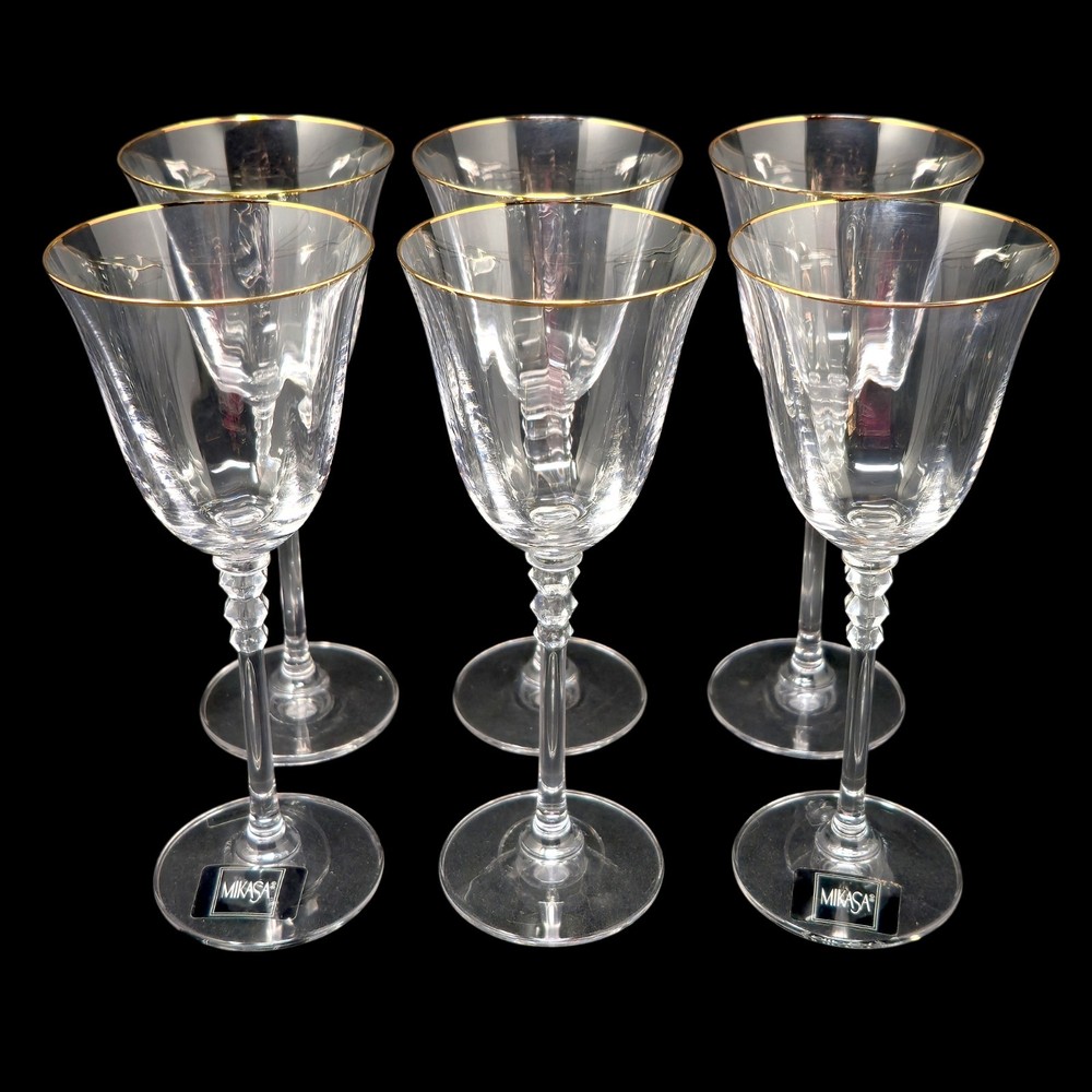 SET OF 6 MIKASA SONATA 8″ CRYSTAL WINE GOBLETS 7oz