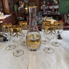 Mint Set of 6 Cristallerie Italian Gold Encrusted Crystal Goblets With decanter