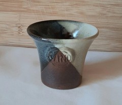 Vintage Pottery Craft USA Vino Cup Gray/Tan/Brown approximately 3″ x 3″