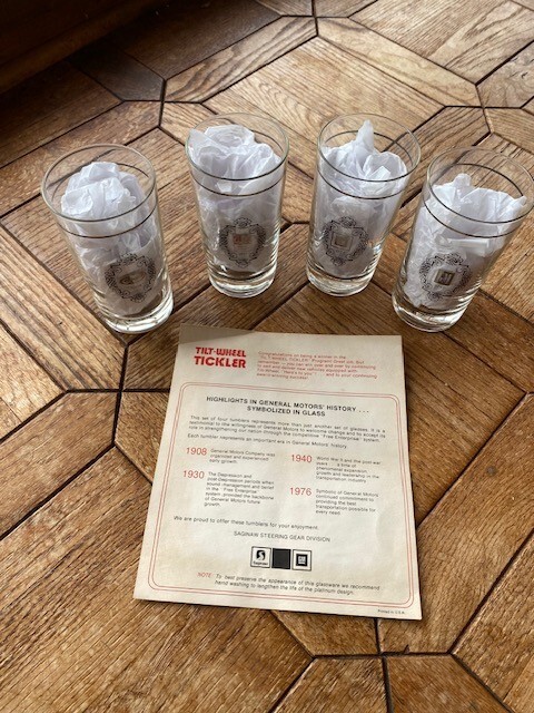 VINTAGE GM GLASSWARE 2 SETS OF 4 TUMBLERS EACH BRAND NEW