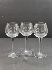 Set of 3 Vintage Etched Clipper Ship 7 oz. Wine Glasses 7″ tall