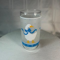 Vintage Libbey COUNTRY GOOSE Aunt Rhody frosted drinking glass blue ribbon
