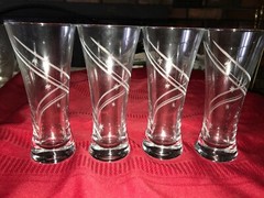 4 VTG LIBBEY Clear PILSNER Beer GLASS Spiral Cut ETCHED STARS & STRIPES 7″ 10oz