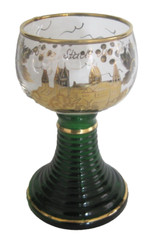 Vintage Wittig Hadamar Green Gold Glass Stemmed Goblet Ravensburg City Germany