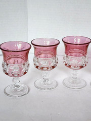 6 Tiffin Franciscan King’s Crown Cranberry Thumbprint Pattern Wine Goblets