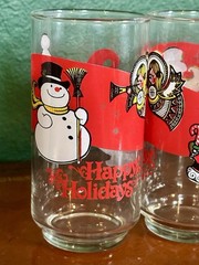 VTG Set of 4 Libbey Christmas Happy Holidays Glasses Tumblers Santa Tree Angel