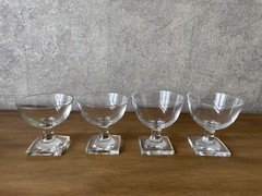 4x Shot Glass Liqueur Glass Square Foot Art Deco Antique Handmade Unique