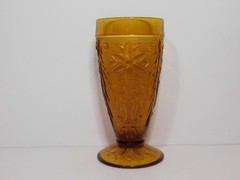 Vintage Amber Floral Embossed Pedestal Tumblers Set of 2 1970s Glassware
