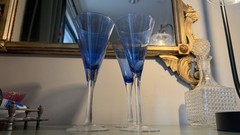 Vintage Cobalt Blue Champagne￼ Glasses, Set of 4, Mid Century Stemware