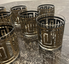 Vintage Culver Gold Greek Key Barware Double Old Fashioned Glasses Set of 8