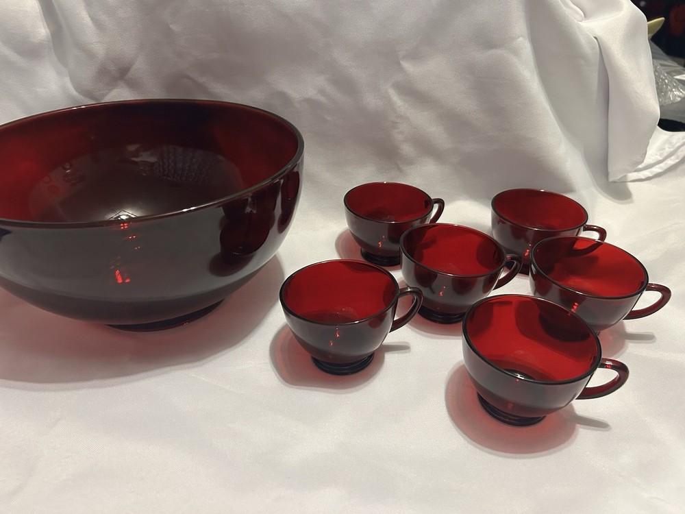 Vintage Royal Ruby Punch Bowl Set bowl and six cups