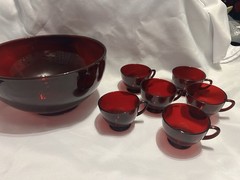 Vintage Royal Ruby Punch Bowl Set bowl and six cups