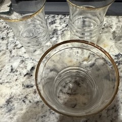 Vintage Anchor Hocking 3328-GOLD Ring Design 9oz Flat Tumbler Water Glasses 6