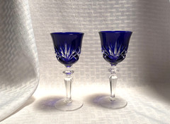 NACHTMANN NIERSTIEN CORDIALS PAIR COBALT BLUE CUT TO CLEAR CRYSTAL BOHEMIAN