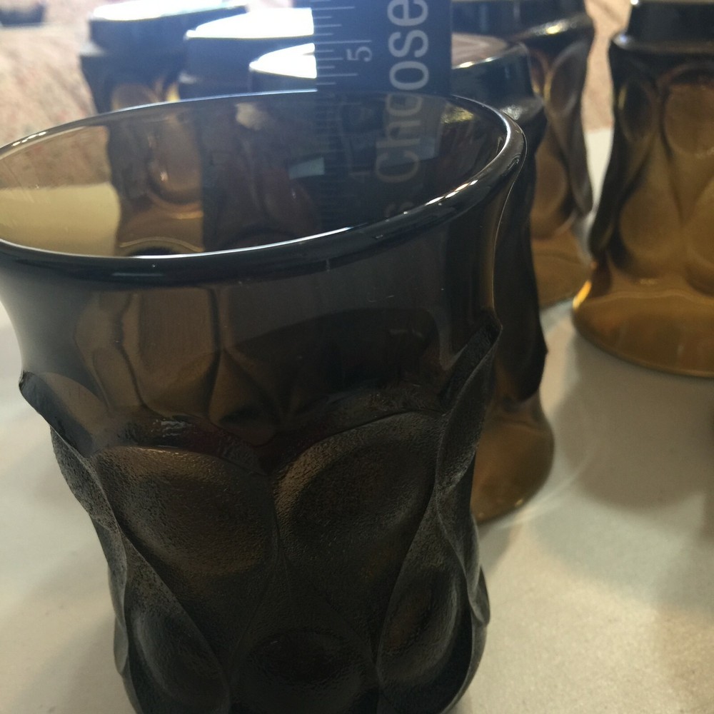 Vintage NORITAKE Spotlight Walnut Brown Water Glasses Tumblers 4 3/4″ high EUC