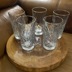 5 Vintage Libbey Hobstar Clear Elegant Cut Highball/ Water Drinking Glasses