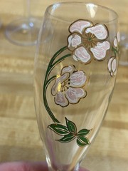 Set of 6 Champagne Flutes With Flowers And Leaf Decoration