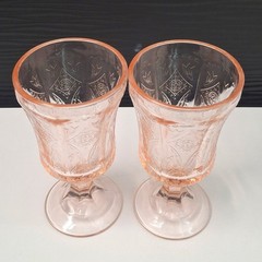 VTG Indiana Glass Pink Madrid Recollection 6 1/2″ Water/Wine Goblet Set of 2