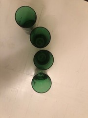 Vintage Christmas Barware 4 Anchor Hocking Forest Green Tumbler Open Sleigh Xmas