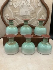 Vintage Set Of 6 Woburn Pottery Small Goblets Wheel Thrown England 1970’s Teal