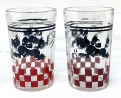 2 Vintage Hazel Atlas Black Scottie Dog Swanky Swig Red Checkered Juice Glass