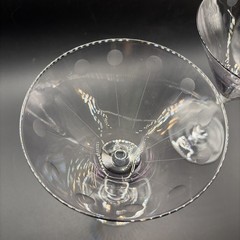 2 Vtg Mikasa Cheers Pastel Blown Lavender Bowl/Cut Dots 8 Oz Martini Glasses EUC