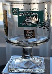 3 Mid Century Modern Libbey Southern Comfort Teal Gold Steamboat Whiskey Tumbler