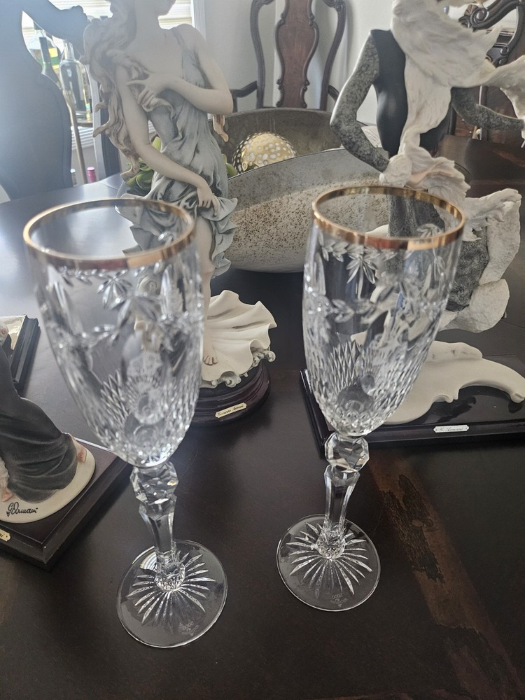 Waterford Cherished Moments 2000 Toasting Champagne Flutes Platinum Rim Set of 2