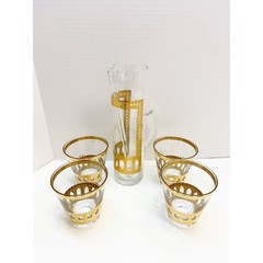 Vintage Culver LTD Antigua Pattern 22K Set of 4 Lowball Glasses & Serving Pitche