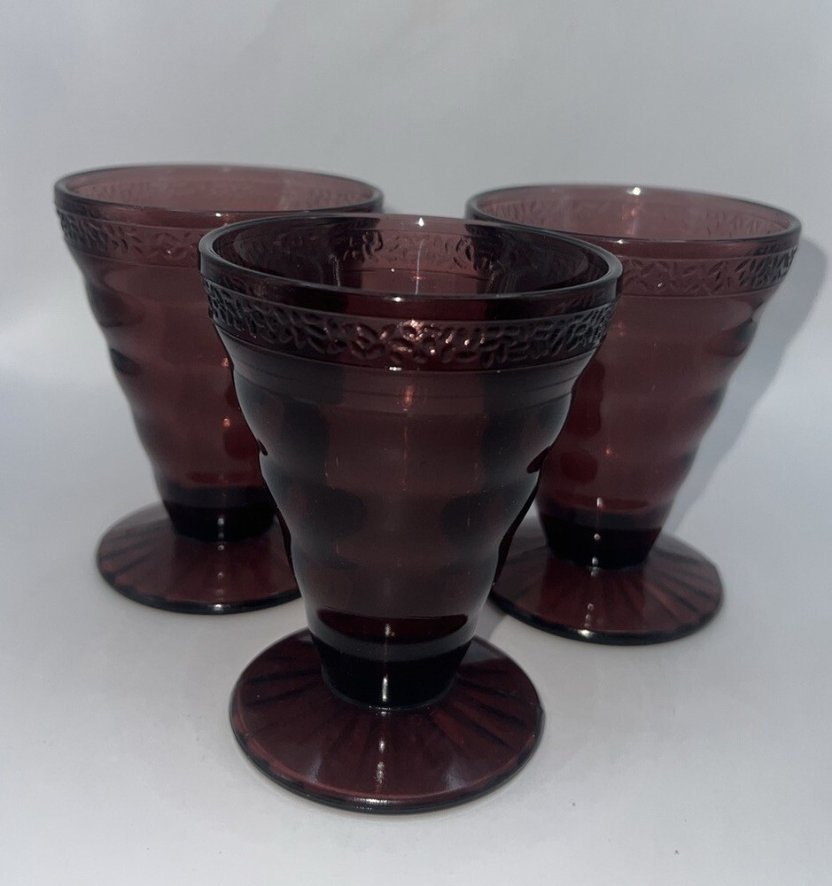 LE Smith Pebbled Rim Melba Amethyst Purple 4 1/4″ Tumbler ca. 1920’s Set Of 3
