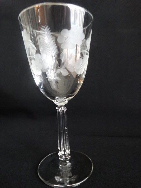 MCM Libbey Clear Gray Cut Glass Crystal Garland Water Goblet (3002)EUC