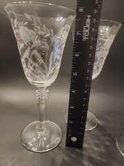 Set Of 3 LIBBEY ROCK SHARPE Crystal Etched GLASSES Wine Water Juice