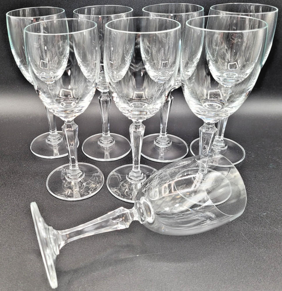 RARE 8 Lenox Decor Wine Glasses 7″ Fine Crystal Multisided Tapered Stem EUC
