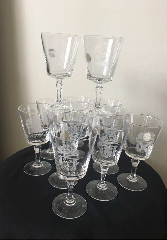 12 MCM Bleikristall Lead Crystal Goblets Various Family Crests/ Knights