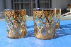 VTG 4 Culver Valencia Double Old Fashioned Cocktail Glasses 22K Gold MCM