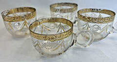 4 Antique Bohemian Victorian Gold Band Enamel Painted Punch Cups