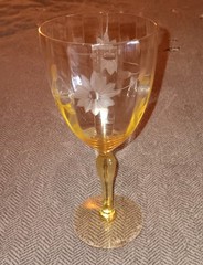 VTG YELLOW TOPAZ JUBILEE 7 1/4″ WATER GOBLET 11oz. LANCASTER GLASS EXC COND !!!!