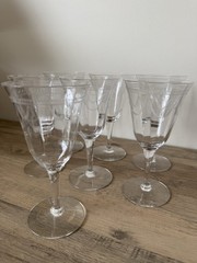 Set Of 7 Tiffin 14196-5 Optic Water Wine Glasses Vintage Etched Swag Design