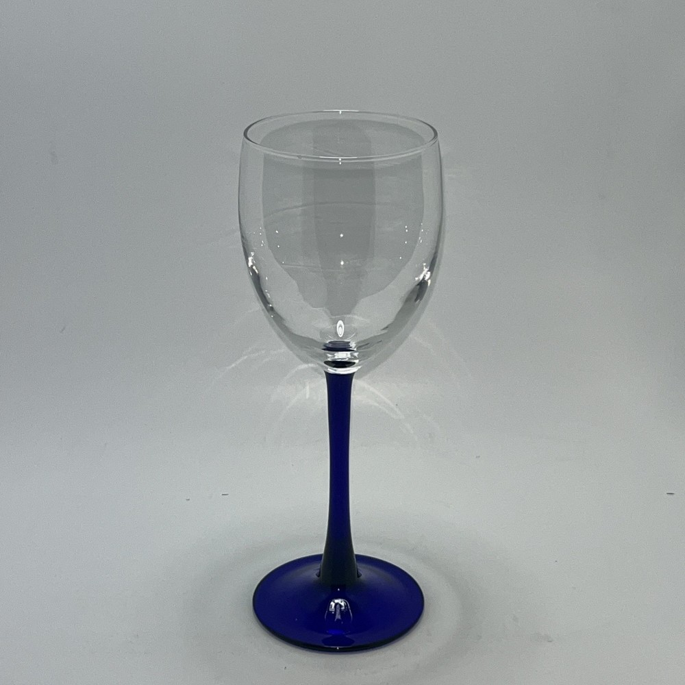 Cristal D’Arques-Durand NEPTUNE Blown Glass Blue Stem &Foot CLARET WINE GLASS