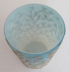 ANTIQUE SIGNED WEBB~BLUE FADE TO WHITE~CASED~CORALENE~FERN PATTERN~GLASS TUMBLER
